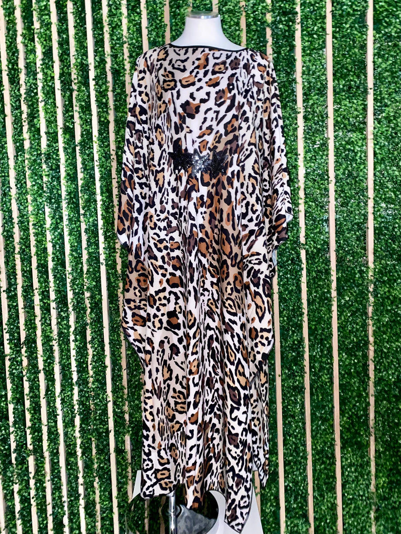 Sequin Star Detail Leopard Kaftan