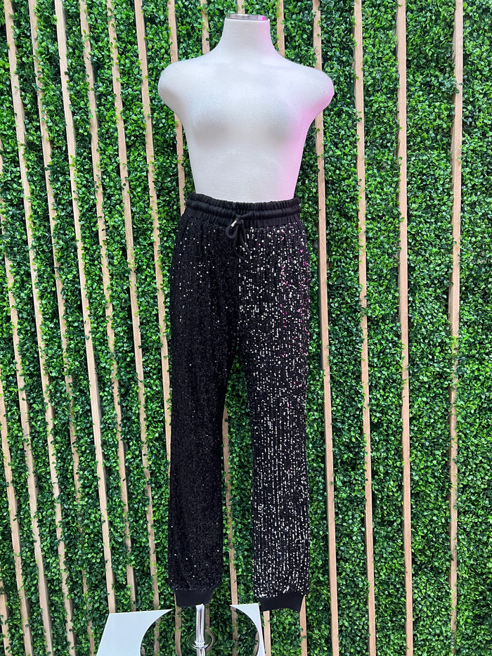 Black Sequin Contrast Jogger