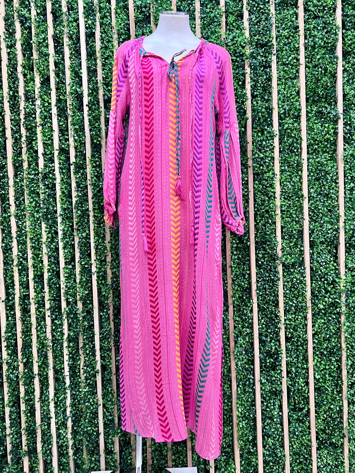 Exquisite Fuchsia Metallic Striped Maxi