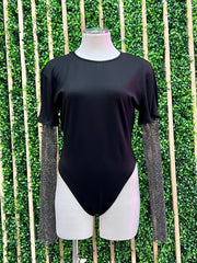Black Rhinestone Sleeve Bodysuit