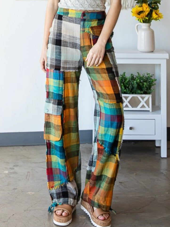 Bright Plaid Wide Leg Pant