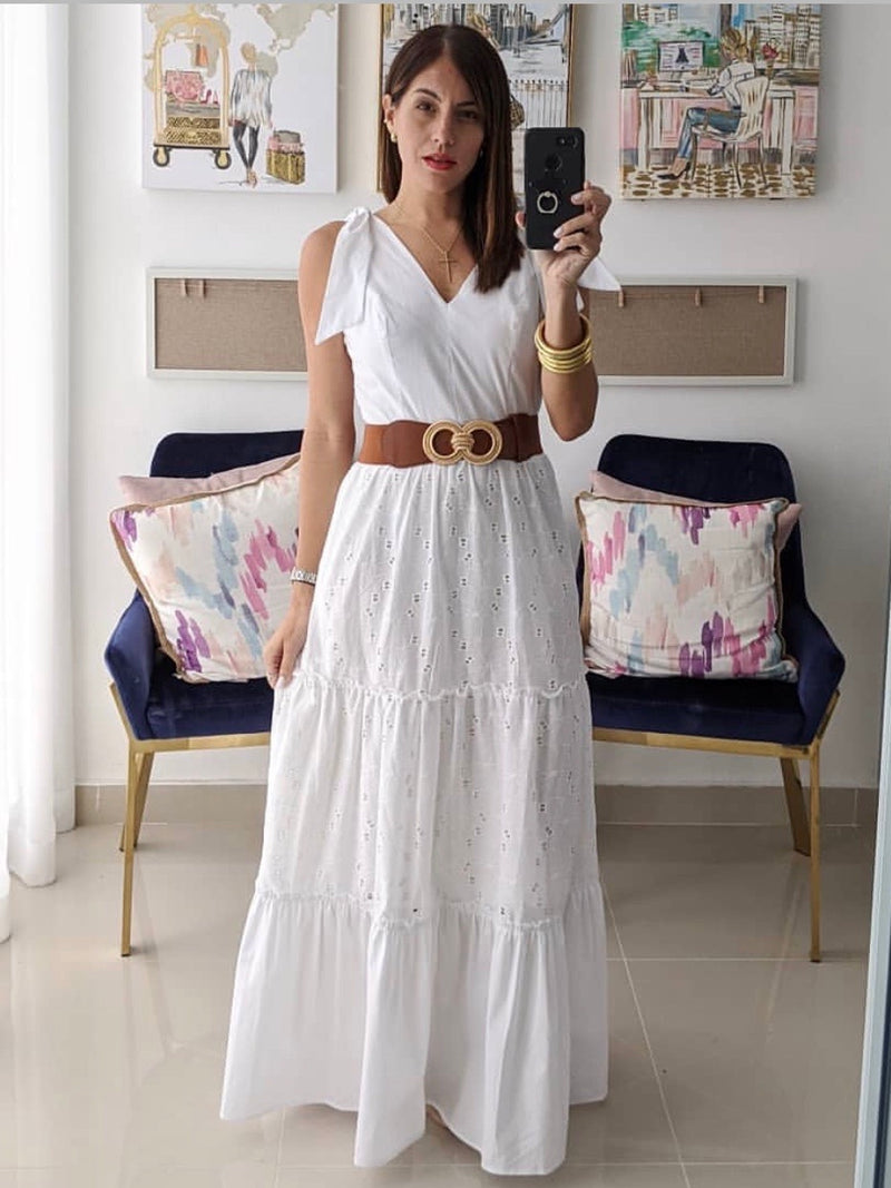 White Eyelet Tiered Maxi Dress