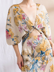 Gold Floral Cutout Kimono Midi Dress