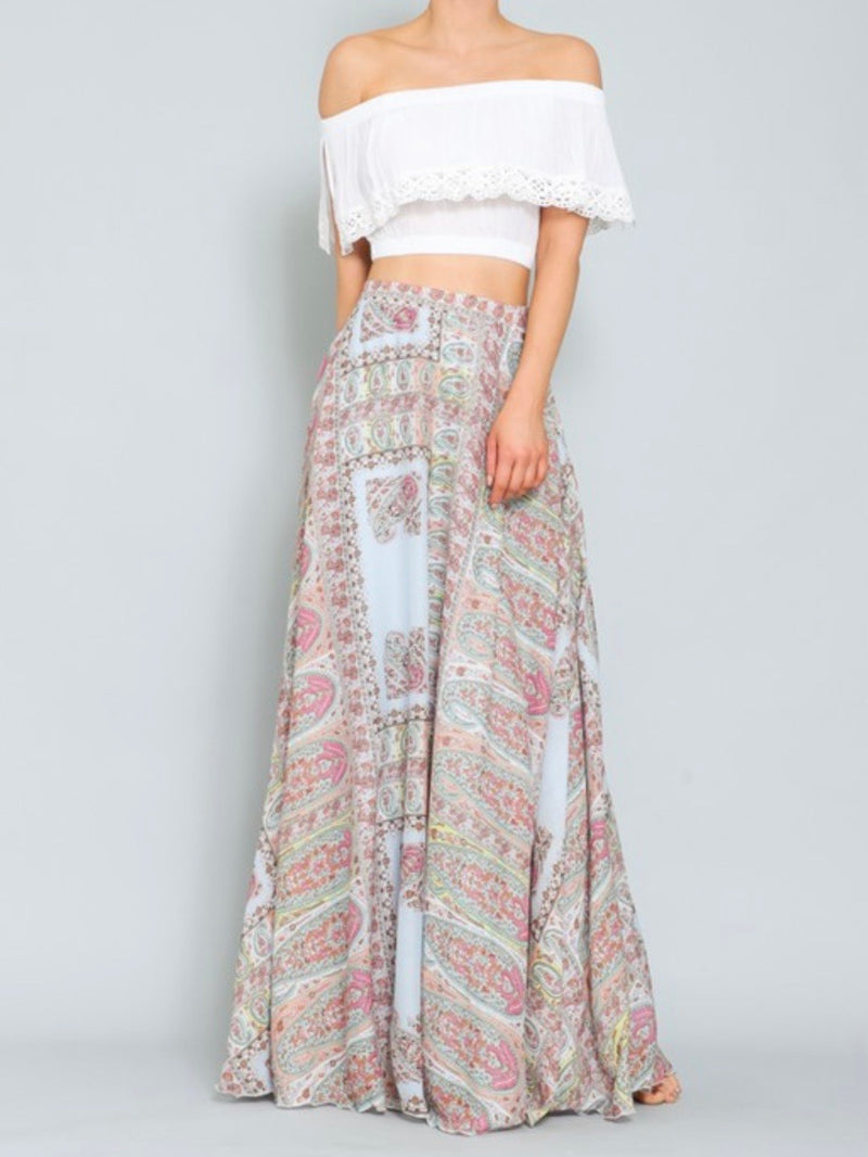 Blue Pink Paisley Maxi Skirt