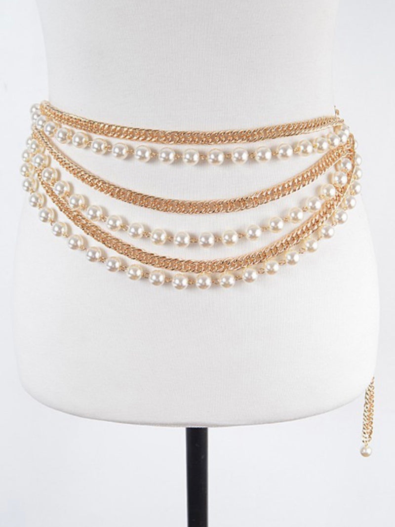 Layered Chain Pearl Belt