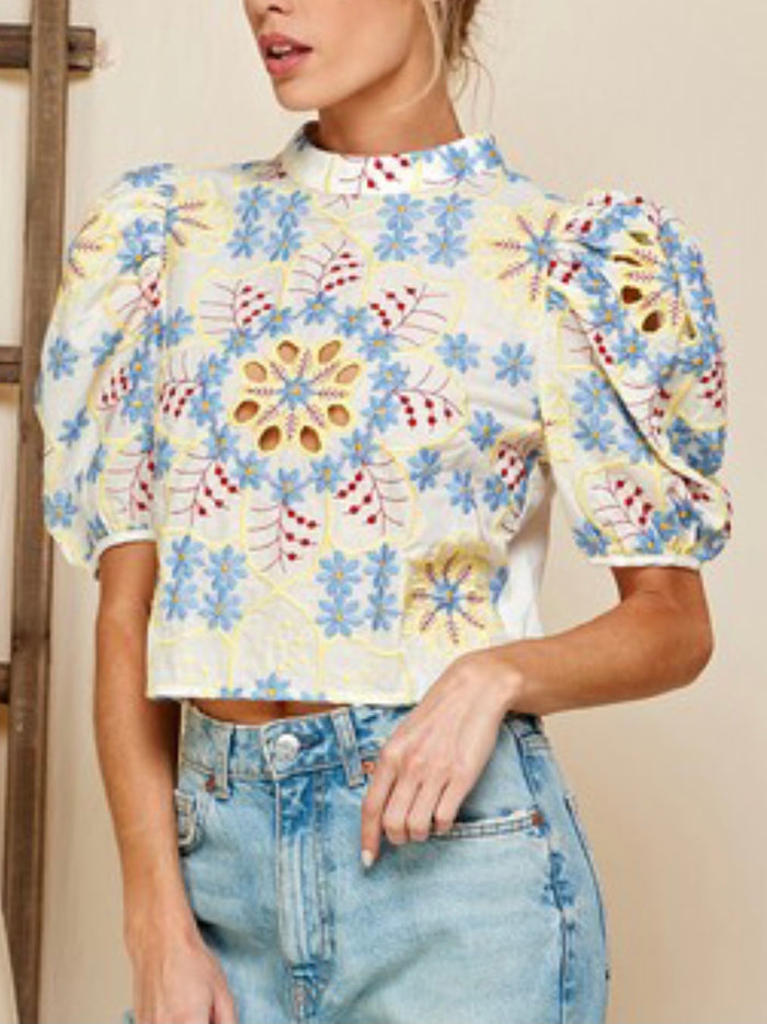 Embroidered Floral Crop Blouse