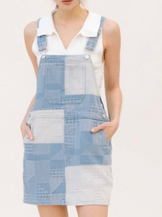 Denim Patchwork Skirt Overall