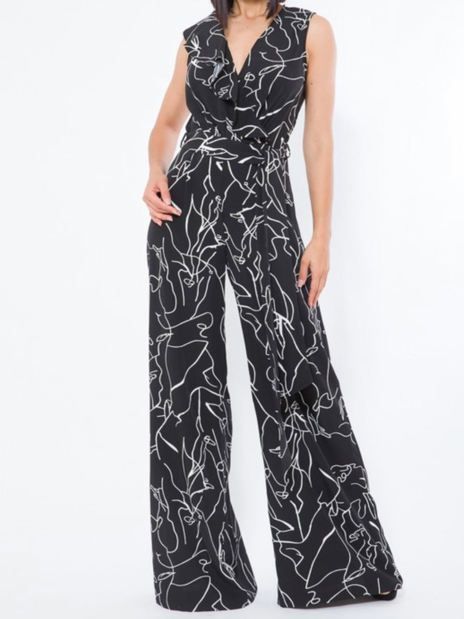 Classy Black Scribble Jumpsuit