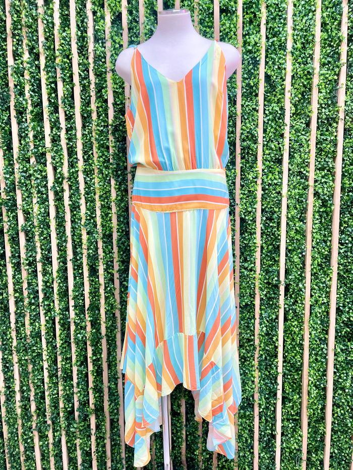 Pastel Neon Striped Midi Dress