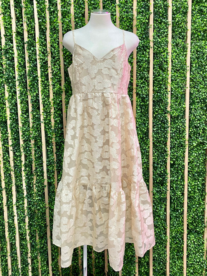 Cream Textured Sweetheart Midi Dress