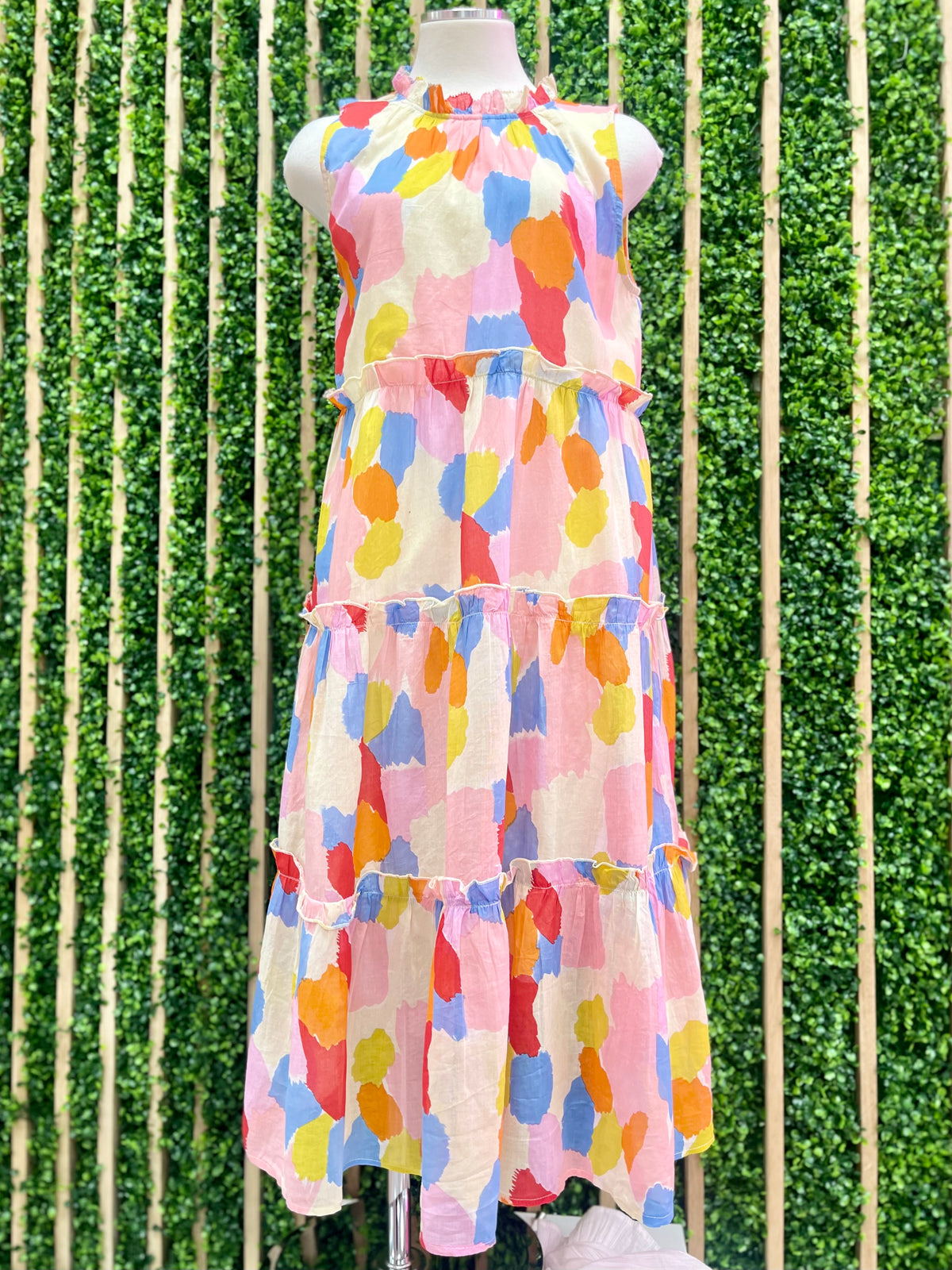 Multicolor Strokes Tiered Midi Dress