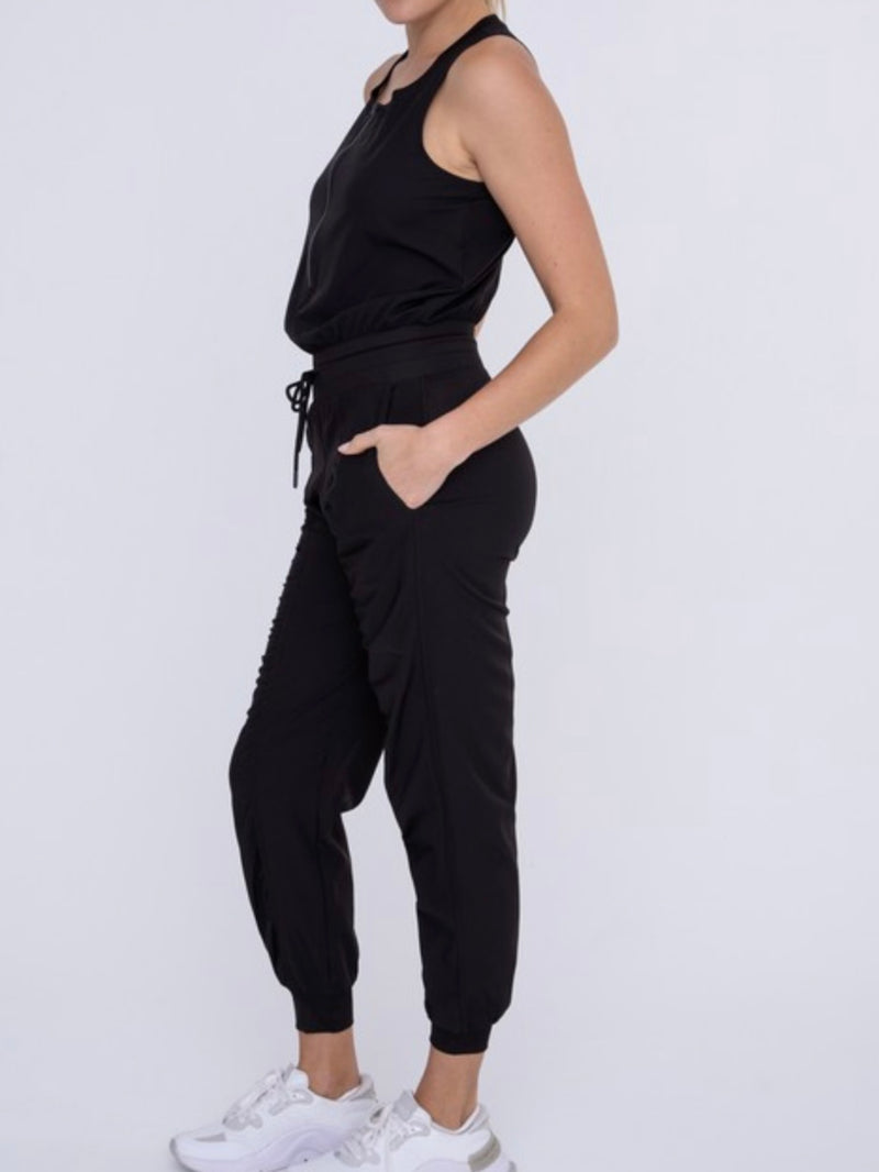 Black Half Zip Active Jumpsuit