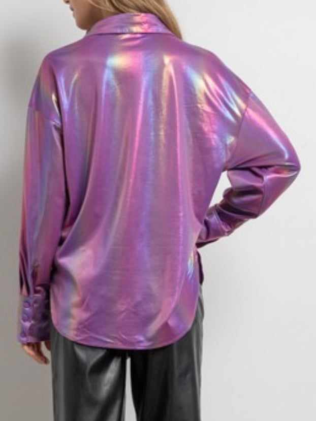 Purple Iridescent Foil Blouse