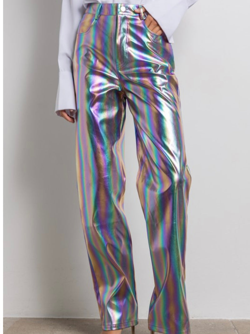 Metallic Rainbow Pleather Pants