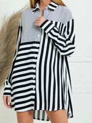 Black and White Contrast Stripes Blouse Dress