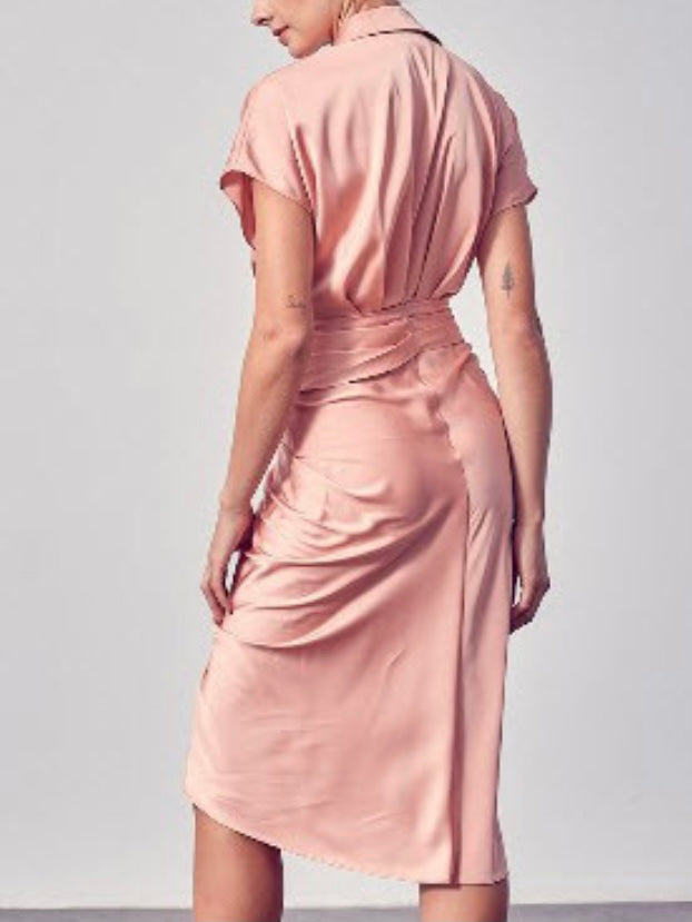 Classy Button up Ruched Midi Dress