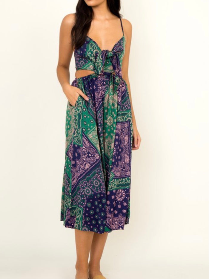 Boho Patchwork Cutout Culote Jumpsuit