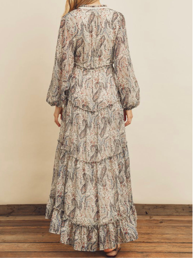 Ivory Blue Paisley Maxi Dress