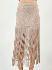 Beige Fringe Detail Knit Skirt