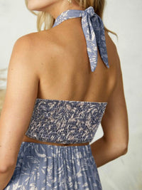 Blue Leaves Halter Crop Top