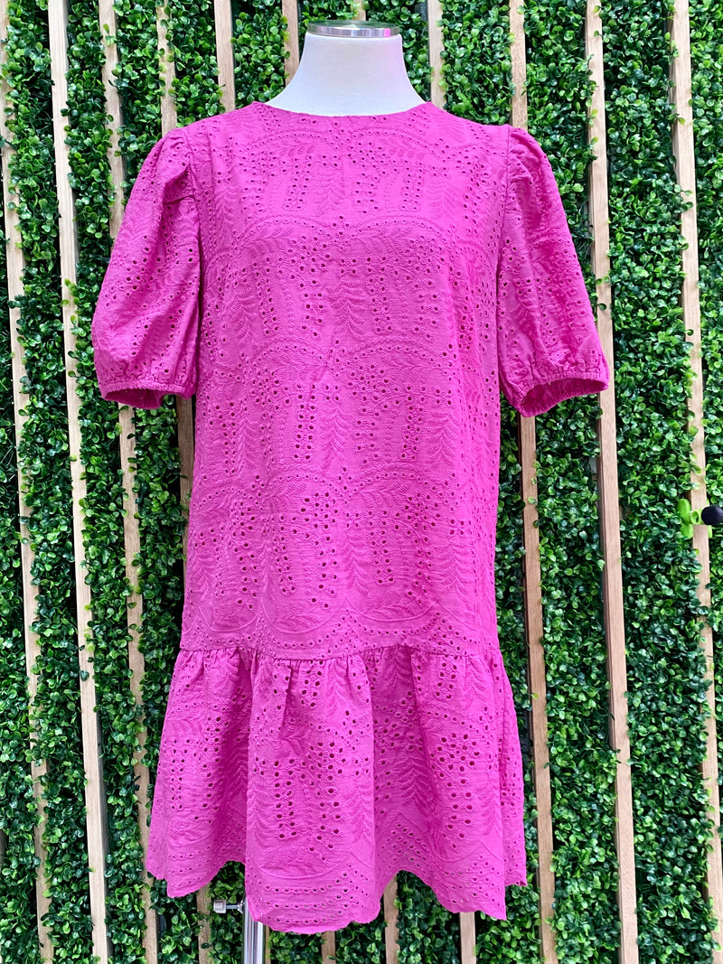 Magenta Eyelet Drop Waist Short Dress