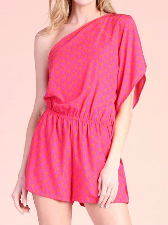 Fuschsia Print One Shoulder ROmper