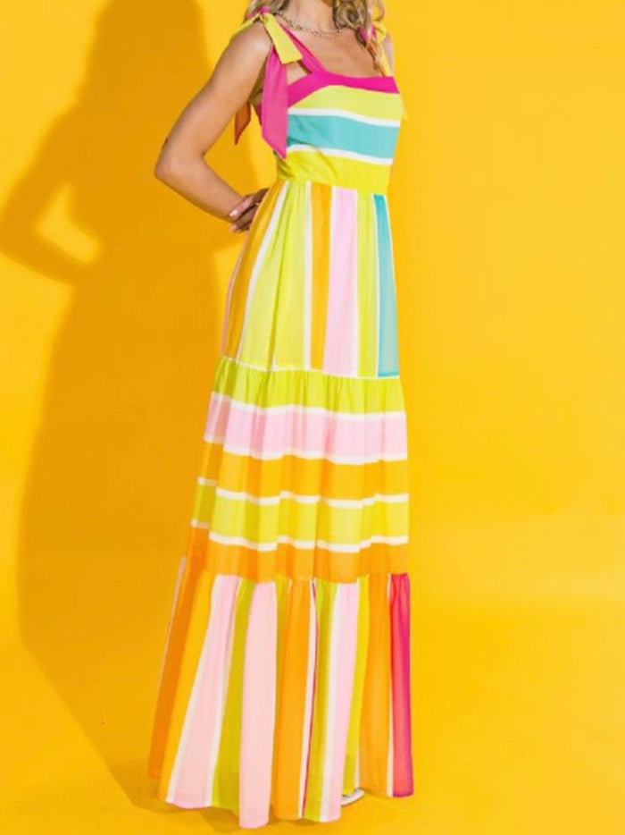 Lime Yellow Striped Maxi Dress