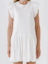 White Mixed Media Drop Waist Dress