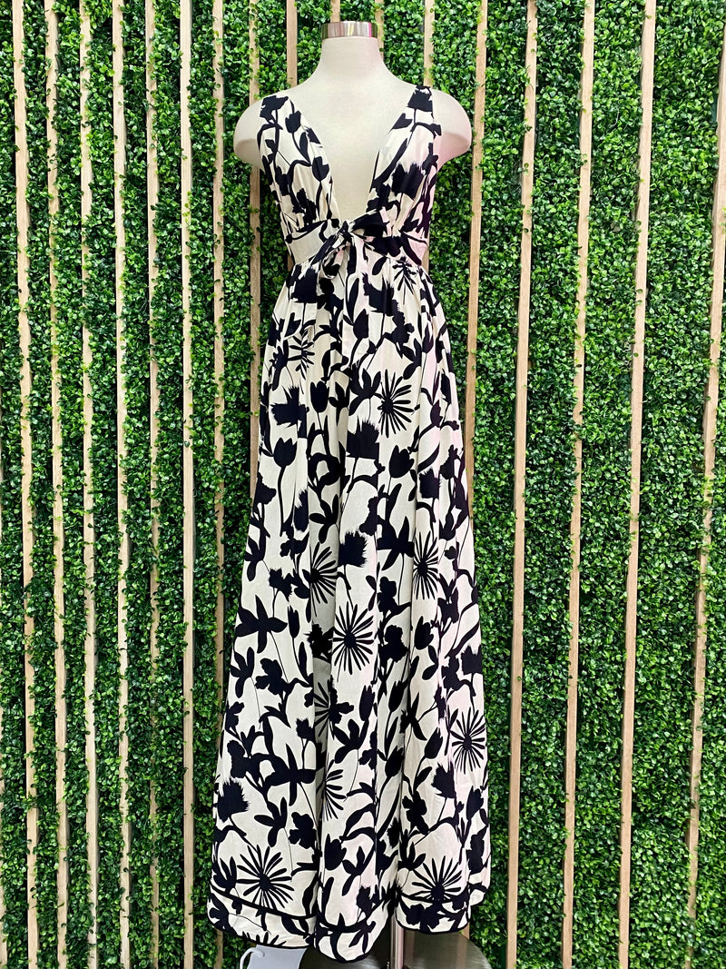 Black Cream V Neck Tiered Maxi Dress