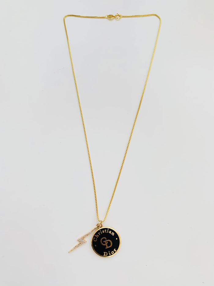 Gold & Black Lightning Bolt CD Repurposed Necklace