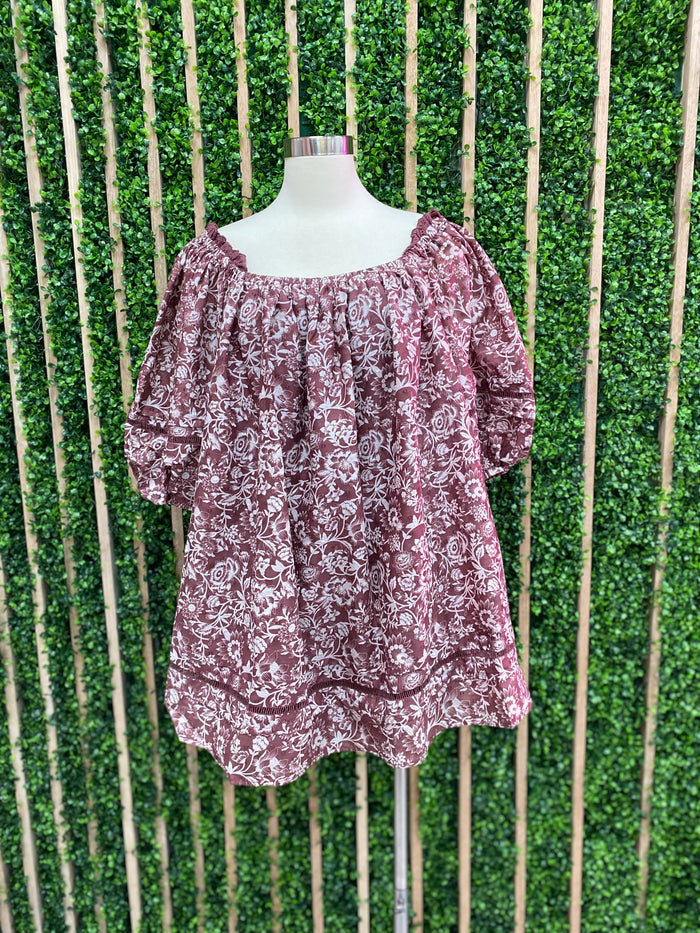 Mauve Floral Off Shoulder Boho Dress