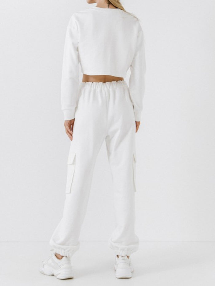 White Pocket Detail Jogger Set