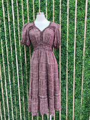 Brown Textured Midi Dress
