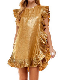 Metallic Ruffle Trim Short Dress