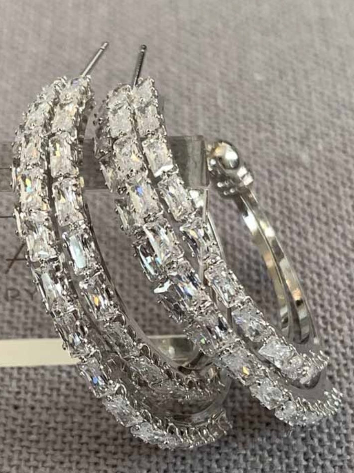 Crystal Triple Row Hoop Earrings