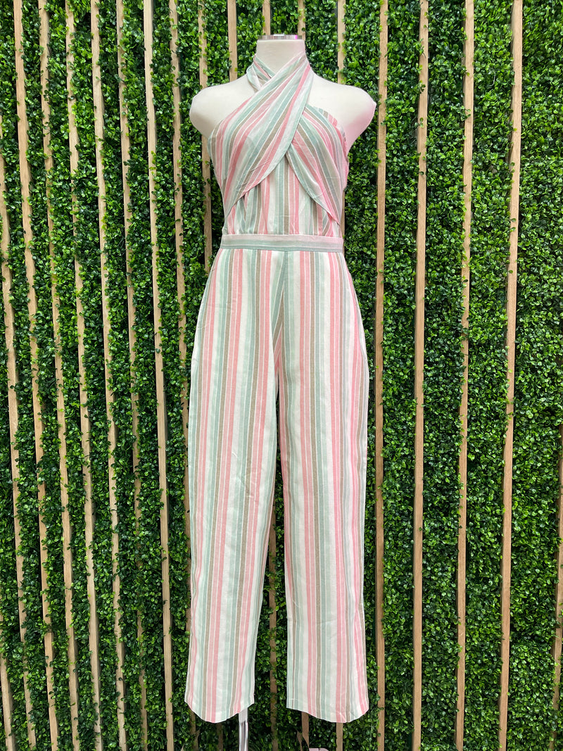 Exquisite Halter Multi Stripe Jumpsuit