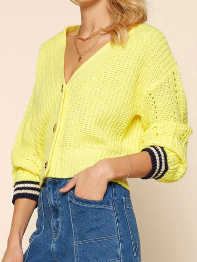 Stripe Detail Yellow Cardigan Top