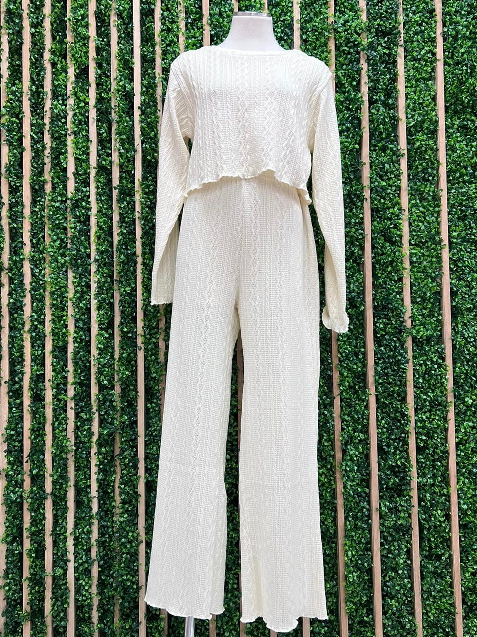 Cream Textured Pant Set