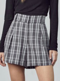 Black Plaid High Waist Shorts