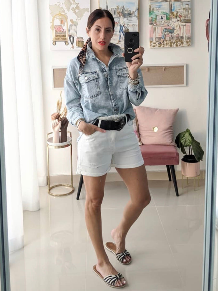 White Denim High Waist Short