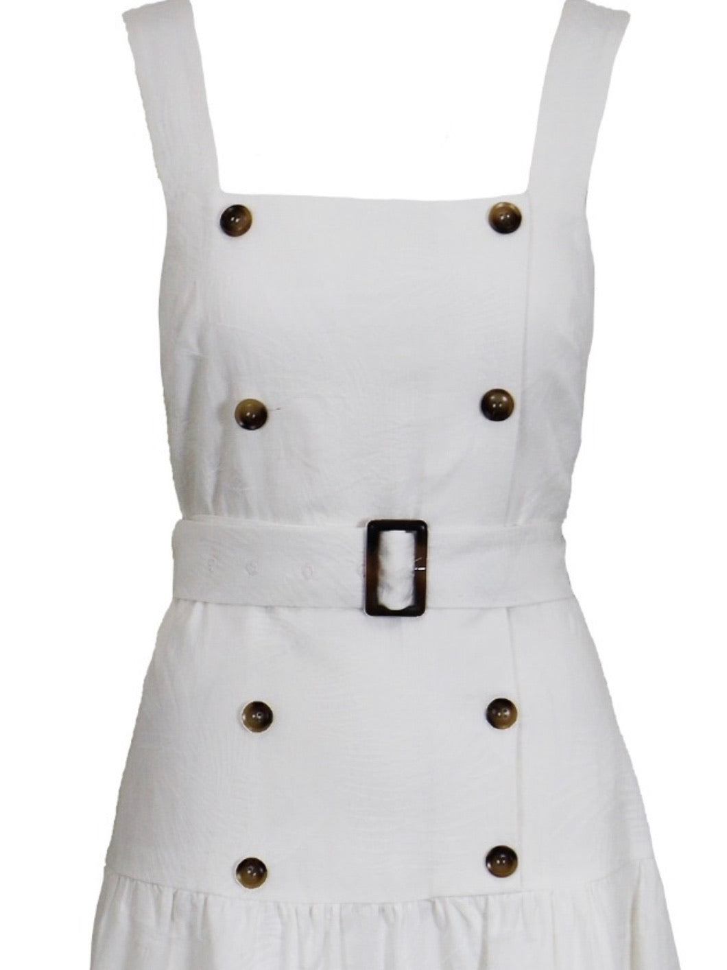 White Textured Button Detail Midi Dress