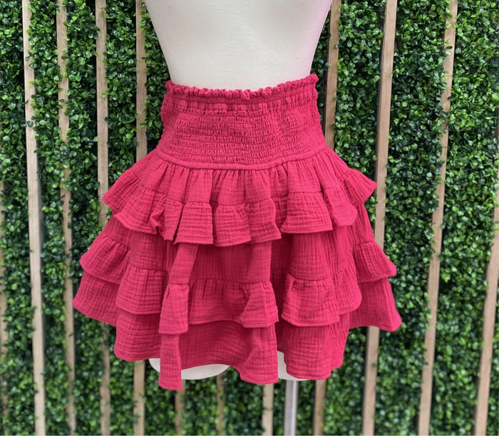 Dark Fuschia Tiered Mini Skirt