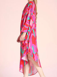 Red Pink Green One Shoulder Midi Dress