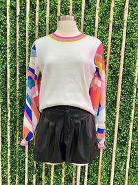 Fuchsia Geo Print Sleeves Sweater