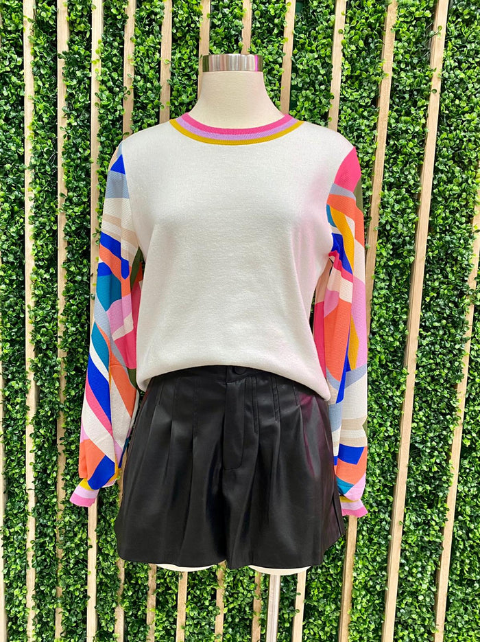Fuchsia Geo Print Sleeves Sweater