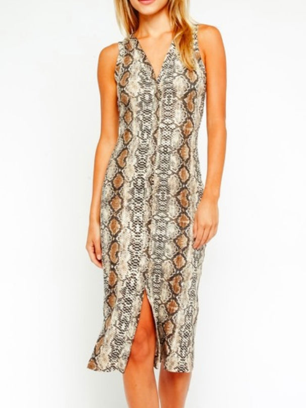 Taupe Snake Bodycon Midi Dress