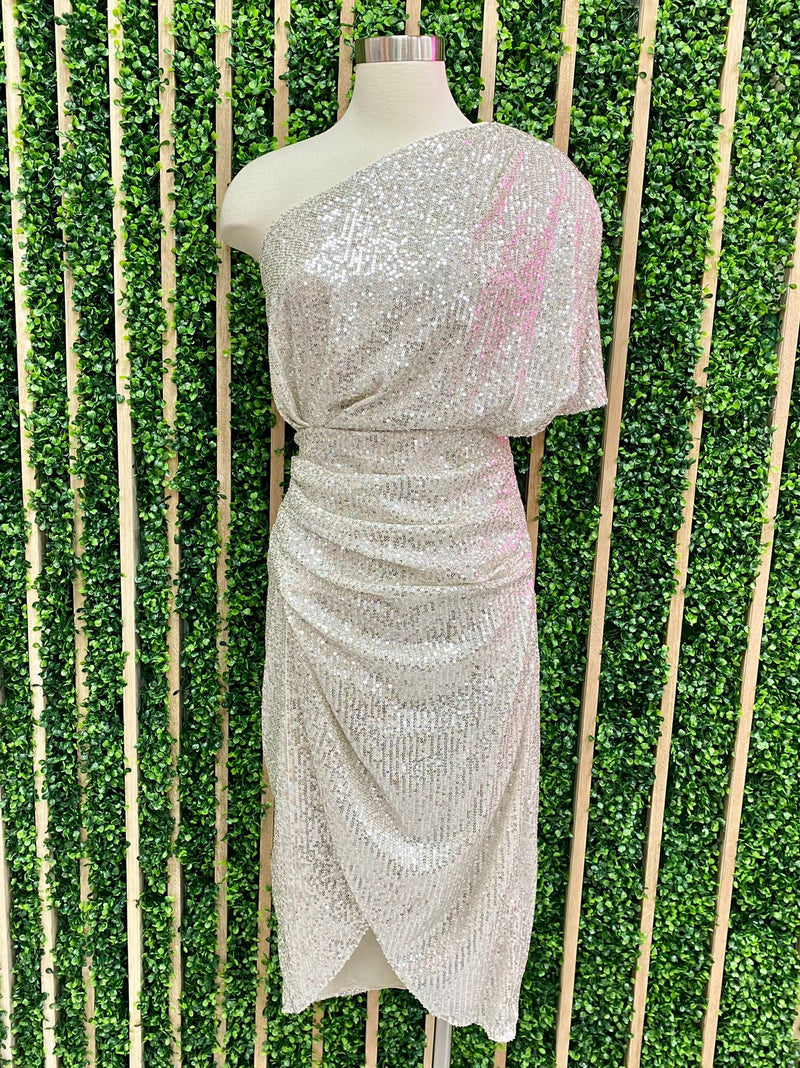 Sequin One Shoulder Midi Dress