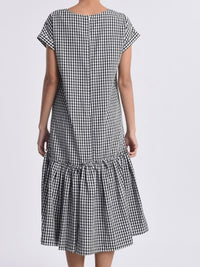 Black Gingham Cap Sleeve Midi Dress