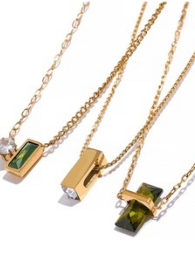 Green Stone Charm Necklace