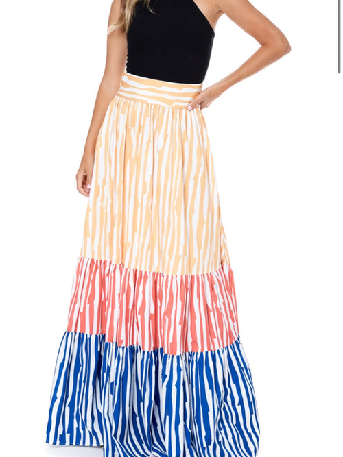 Zebra Color Block Maxi Skirt